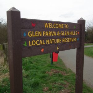 Recycled slat sign close up