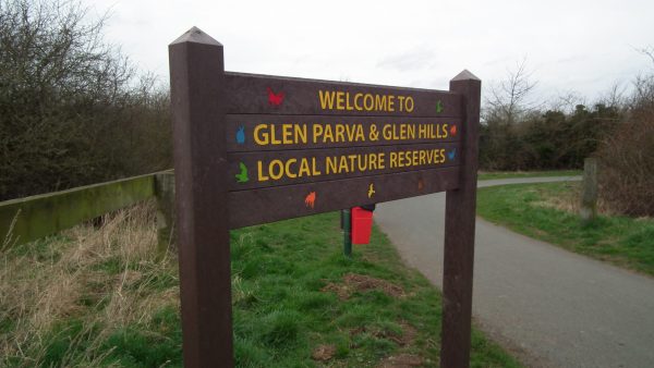 Recycled slat sign close up