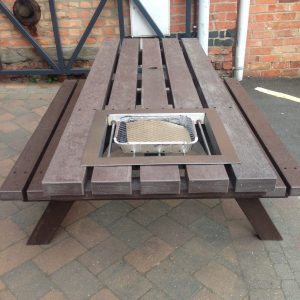 Recycled picnic bench bbq close up 4