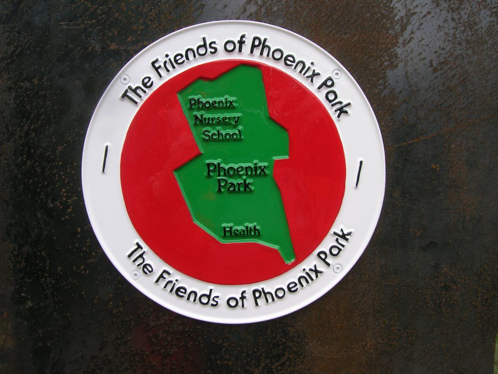 Metal sign Phoenix plaque detail