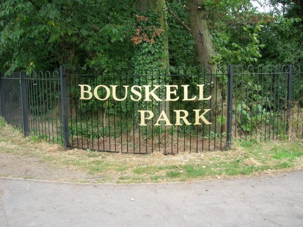 Metal fencing and sign Bouskell Park