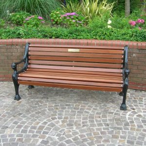 Metal bench with wood slat and plaque 4